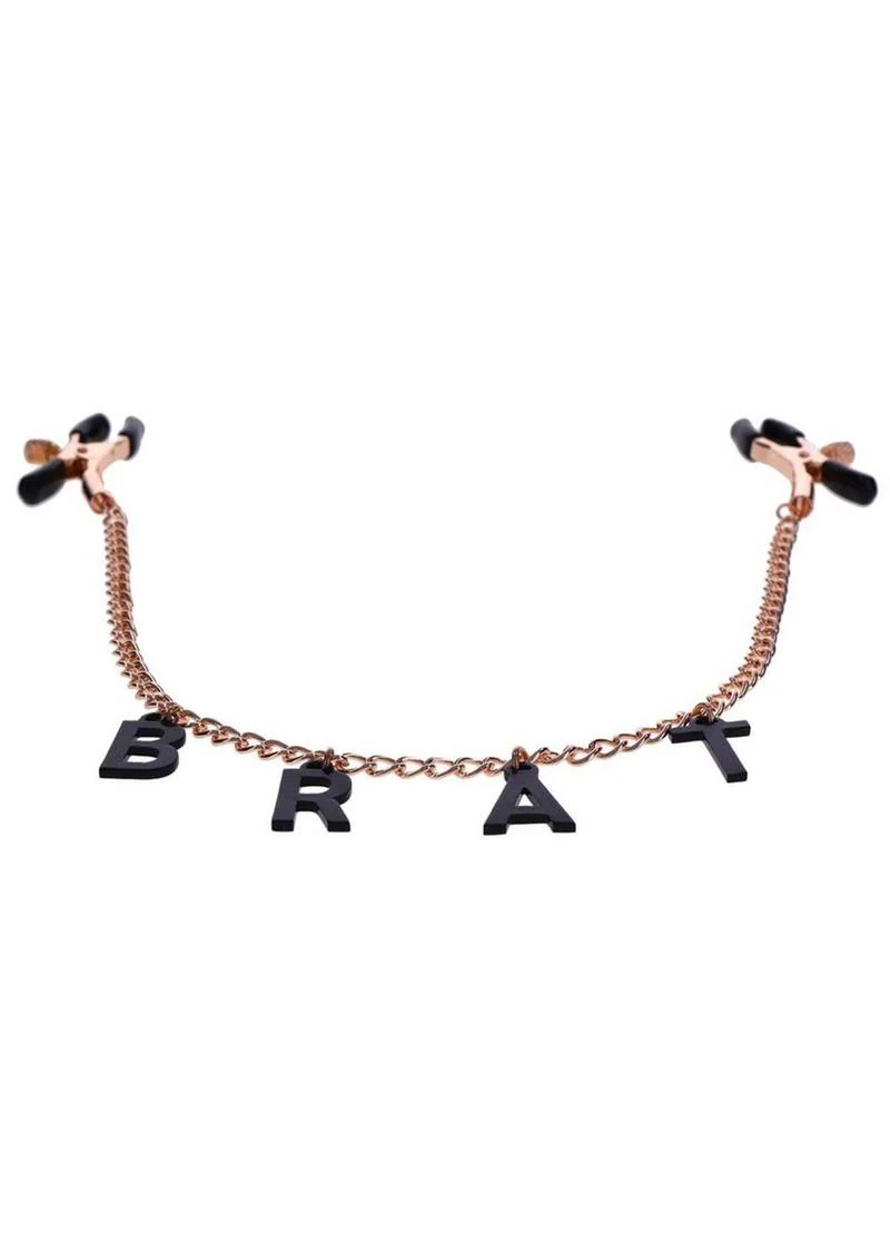 Sex And Mischief Brat Charmed Nipple Clamps Gold And Black with Chain - Image 2