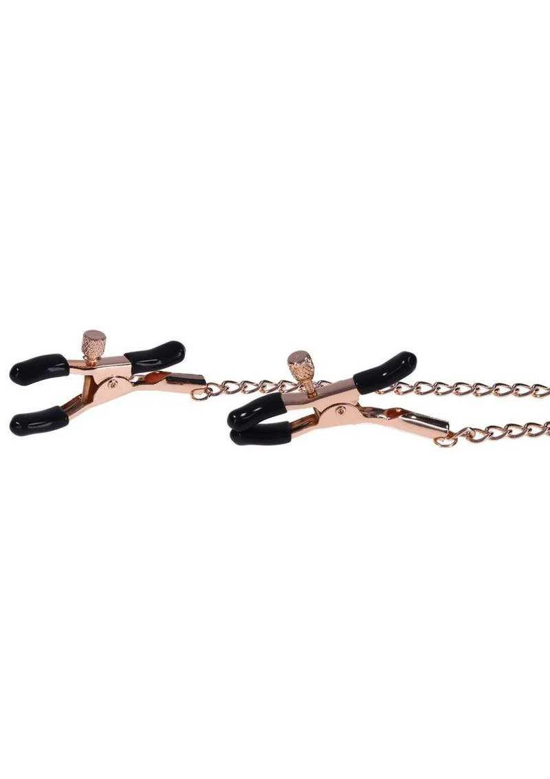 Sex And Mischief Brat Charmed Nipple Clamps Gold And Black with Chain - Image 3