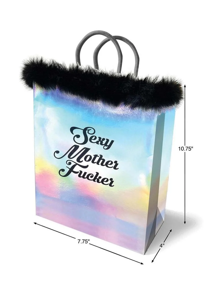 Sexy Mother Fucker Gift Bag Silver with Faux Fur Trim - Image 2