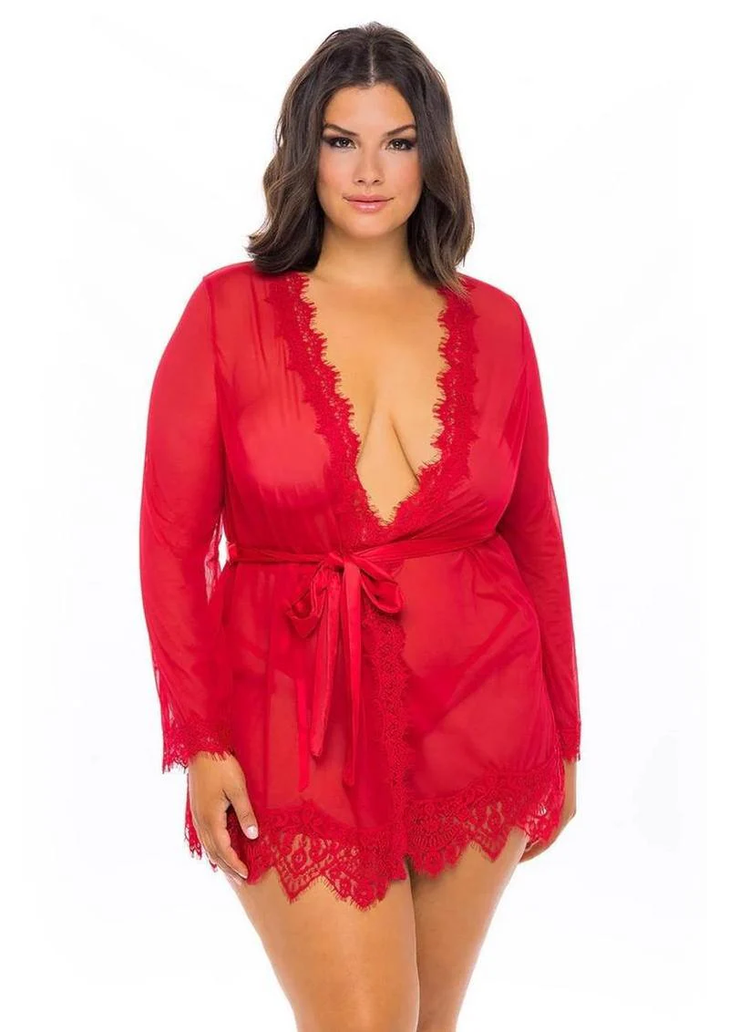 Sheer Lace Short Robe 1X/2X - Image 3