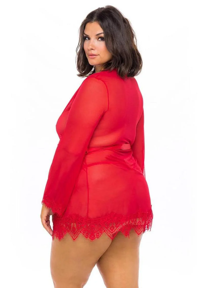 Sheer Lace Short Robe 1X/2X - Image 4