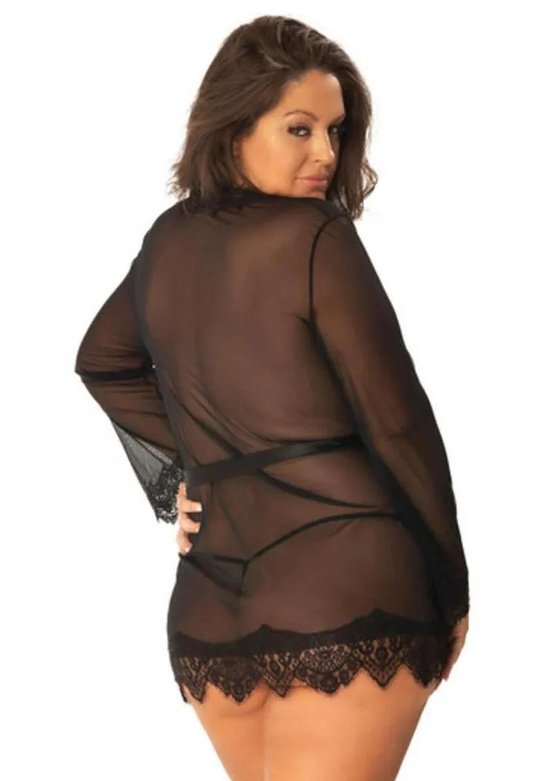 Sheer Mesh Eyelash Lace Robe Plus Size - Image 2