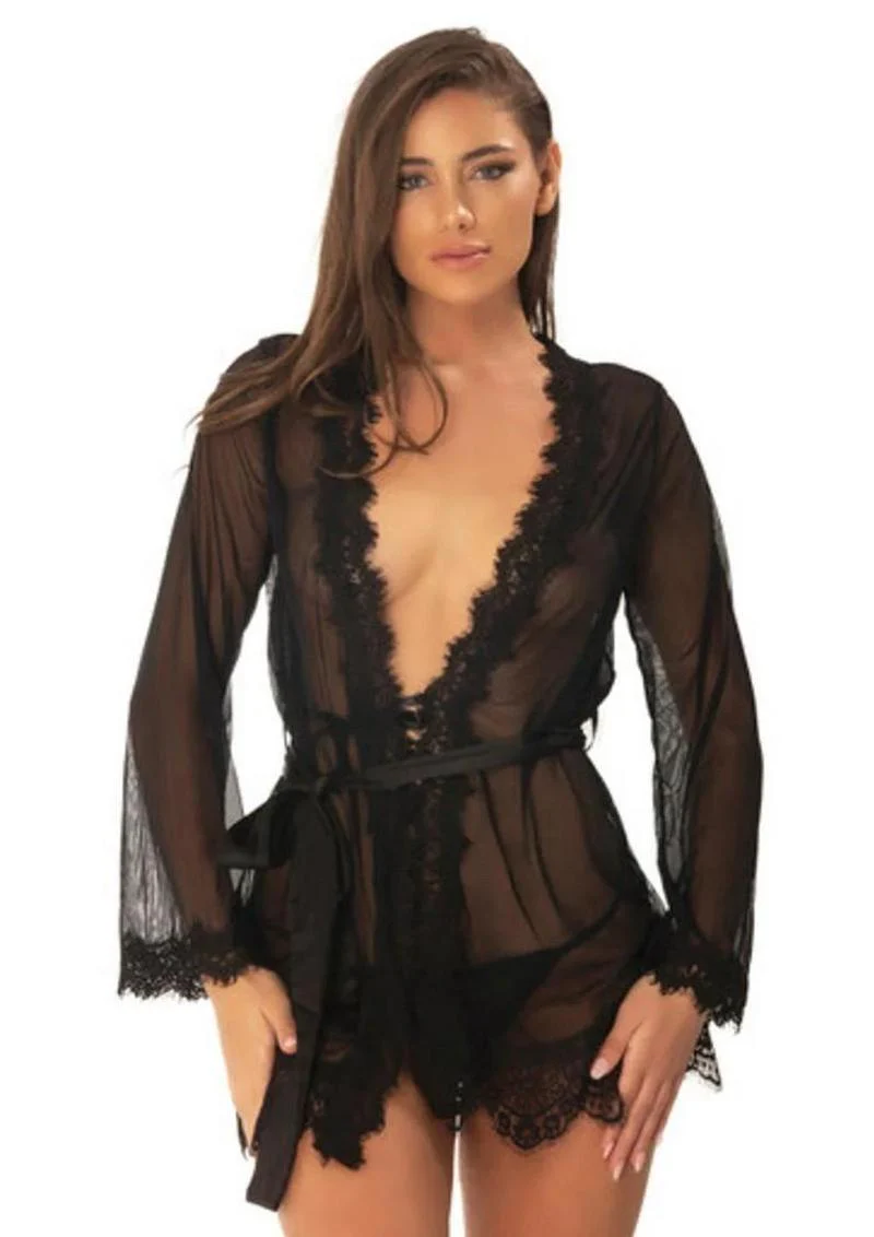 Sheer Mesh Eyelash Lace Robe Plus Size - Image 9