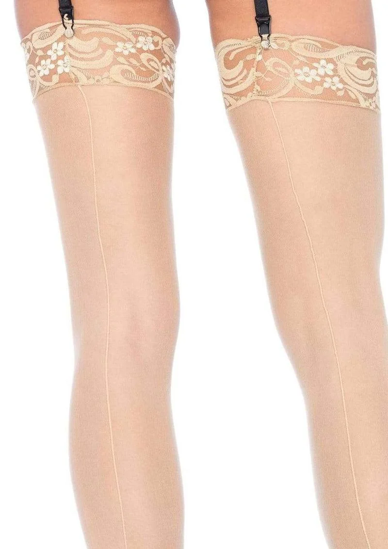 Sheer Stocking with Back Seam Lace Top - Image 2