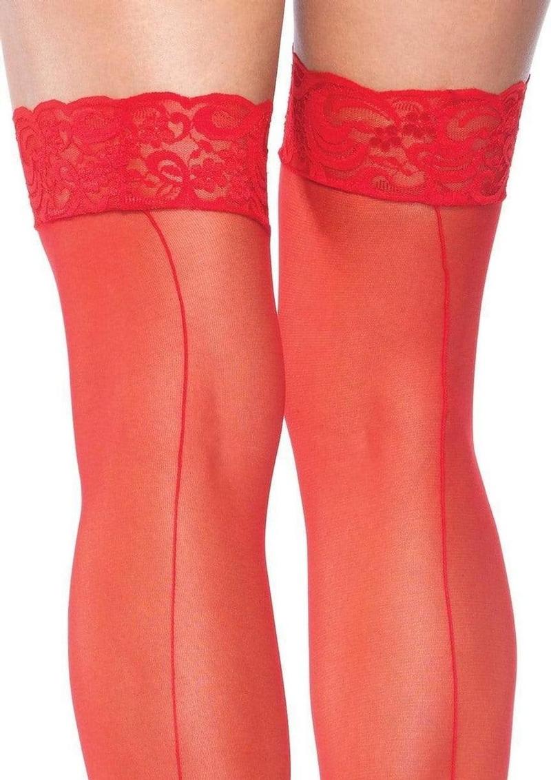 Sheer Stocking with Back Seam Lace Top - Image 4