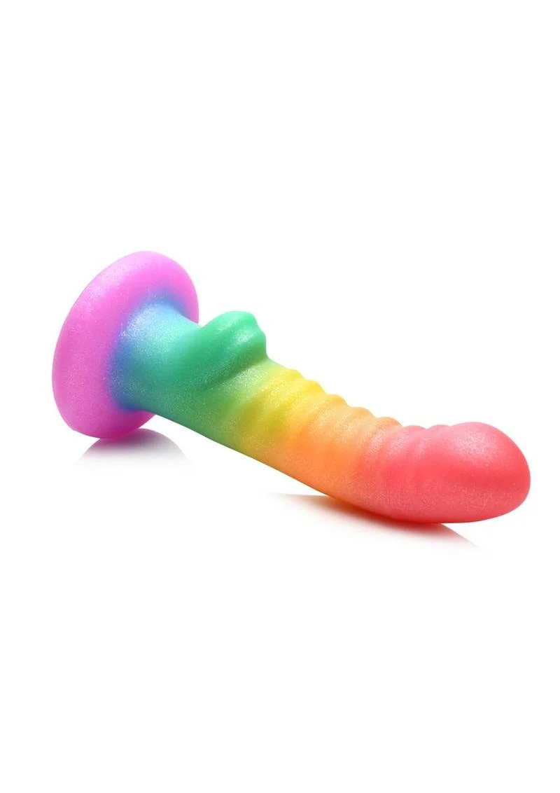 Simply Sweet Ribbed Silicone Rainbow Dildo - Image 2