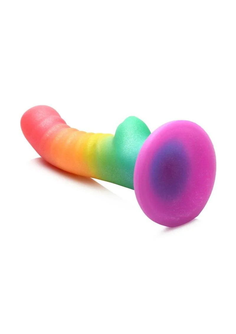 Simply Sweet Ribbed Silicone Rainbow Dildo - Image 3
