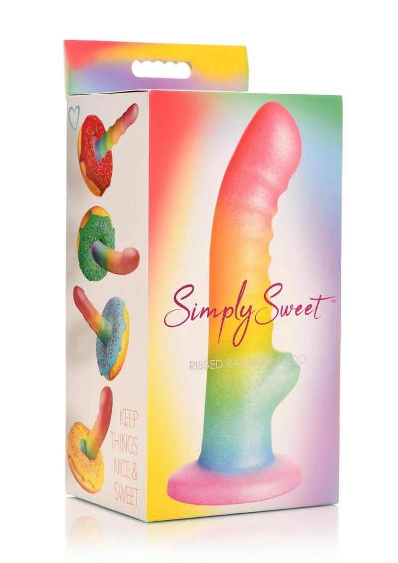 Simply Sweet Ribbed Silicone Rainbow Dildo - Image 4