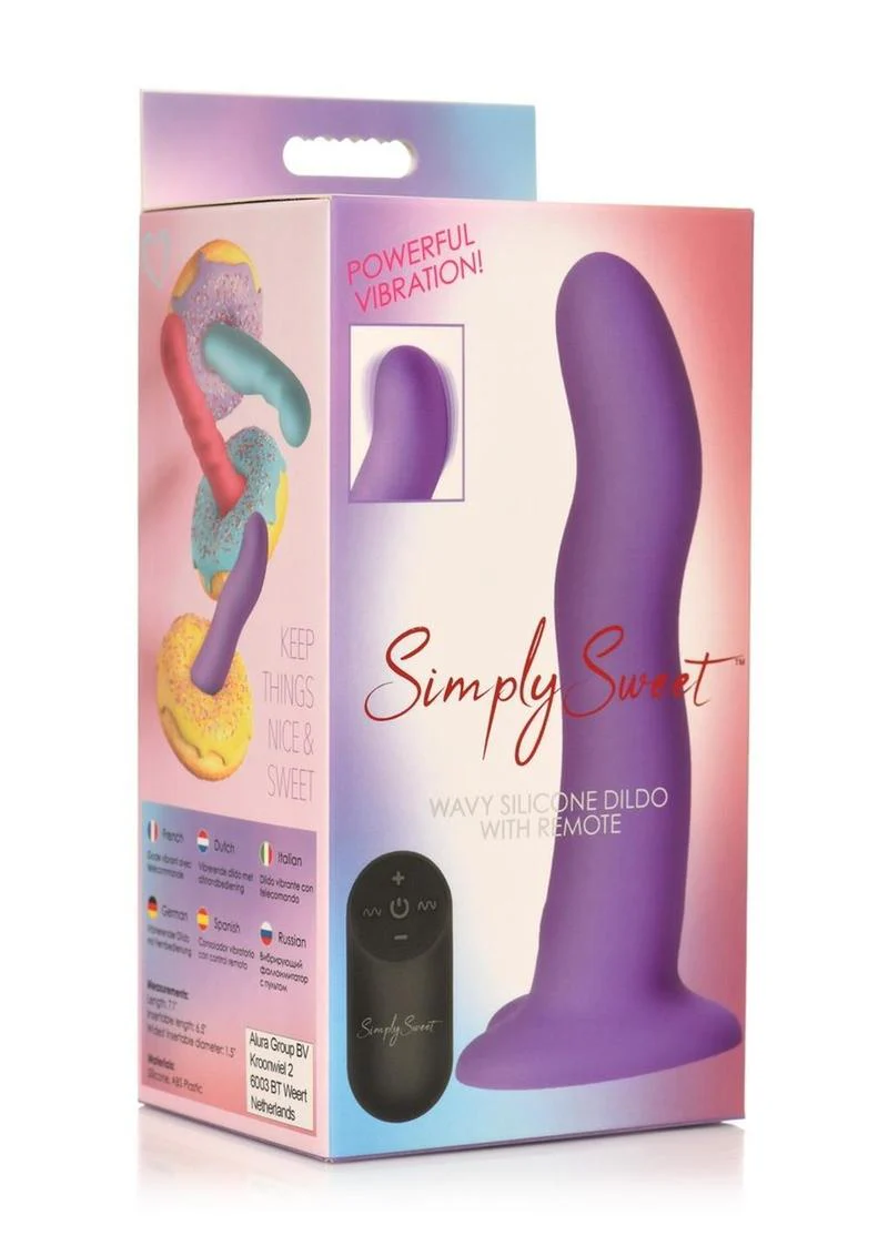 Simply Sweet Wavy Silicone Dildo Rechargeable Vibes with Control - Image 4