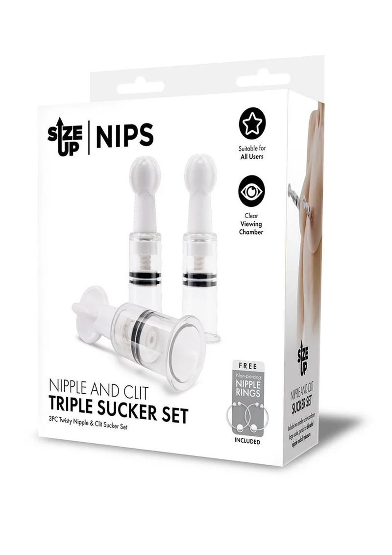 Size Up Nipple and Clit Triple Sucker Set 3PC Twisty Suckers with Rings - Image 3