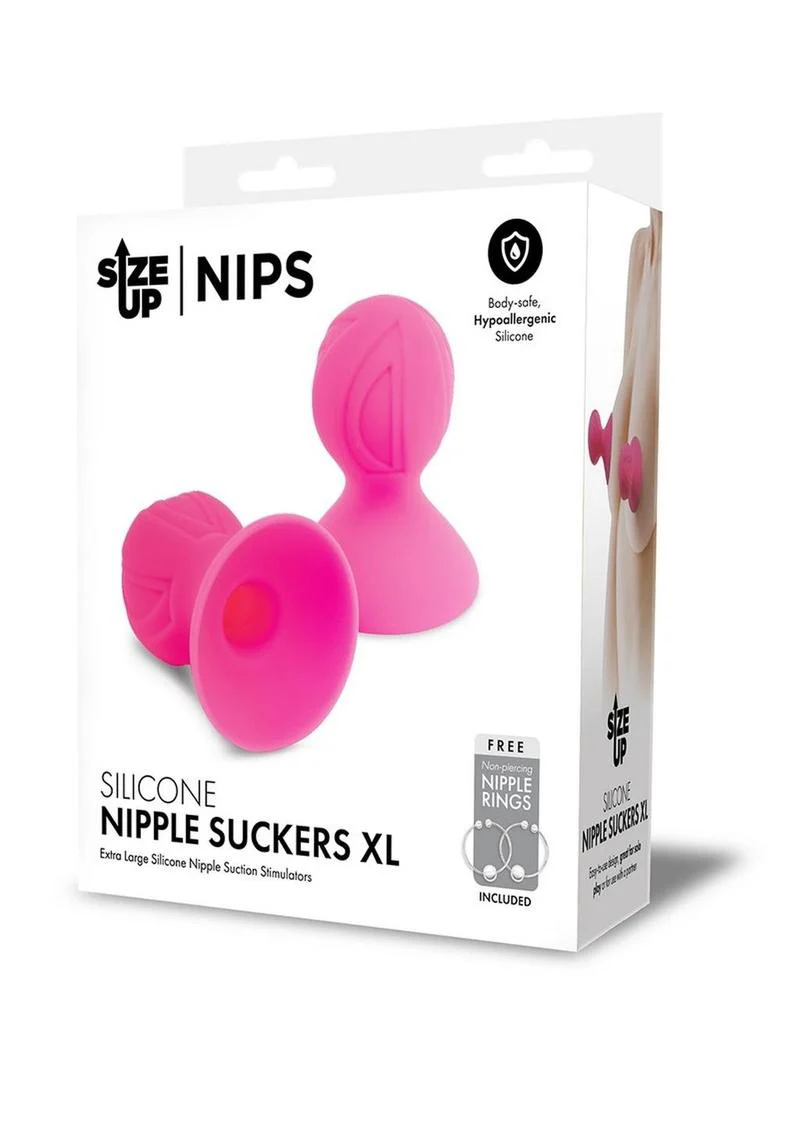 Size Up Silicone Nipple Suckers XL - Extra Large Pink with Nipple Rings - Image 3