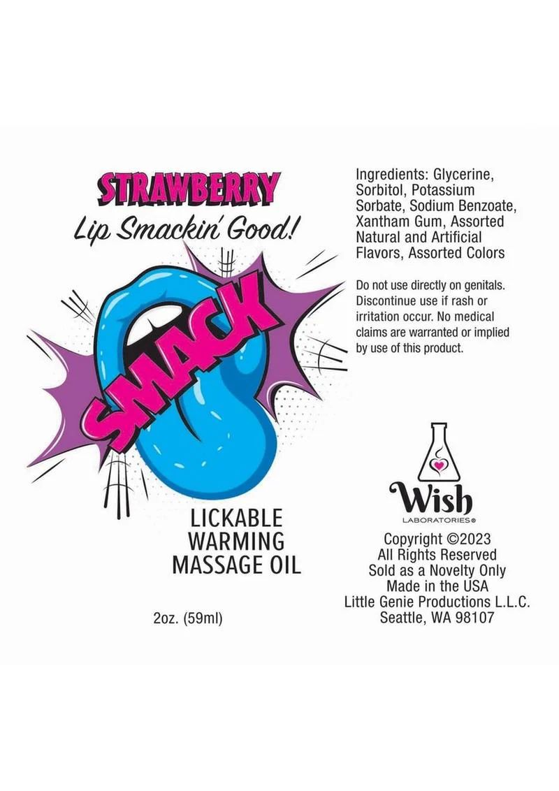 Smack Strawberry Lickable Warming Massage Oil 2oz Fun Pack - Image 2