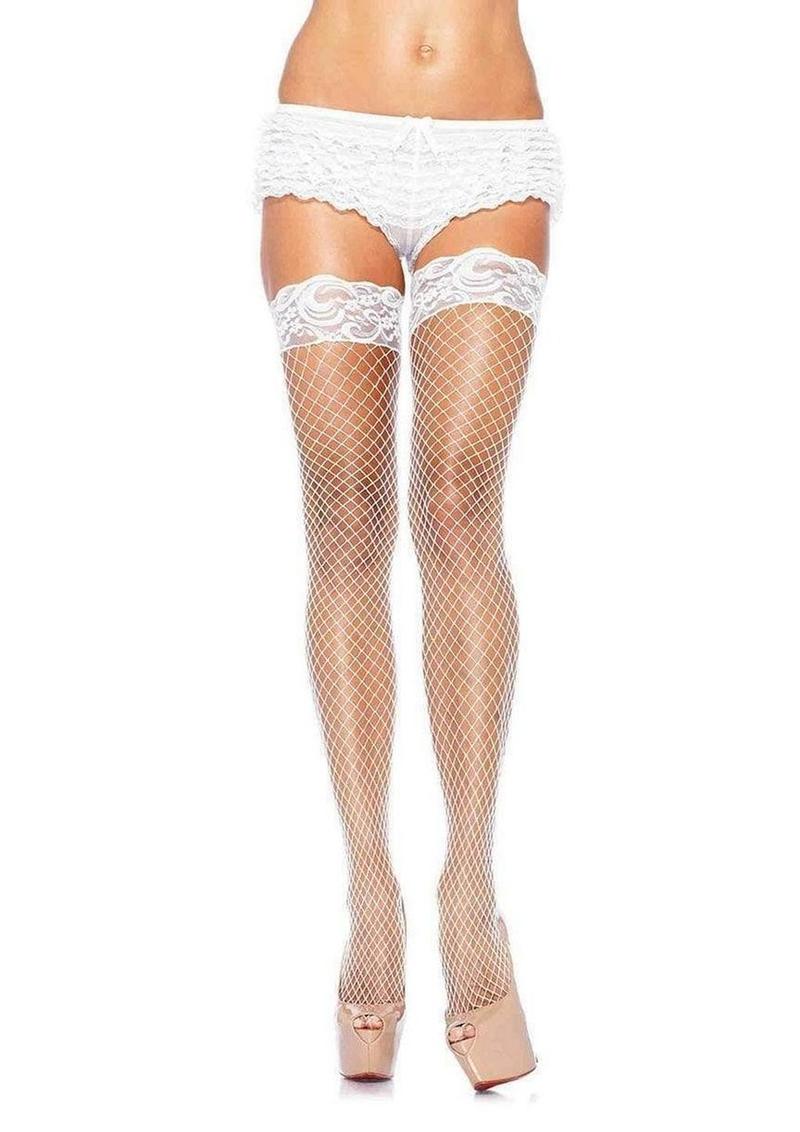 Spandex Industrial Net Thigh Highs with Stay Up Lace Top - Image 3
