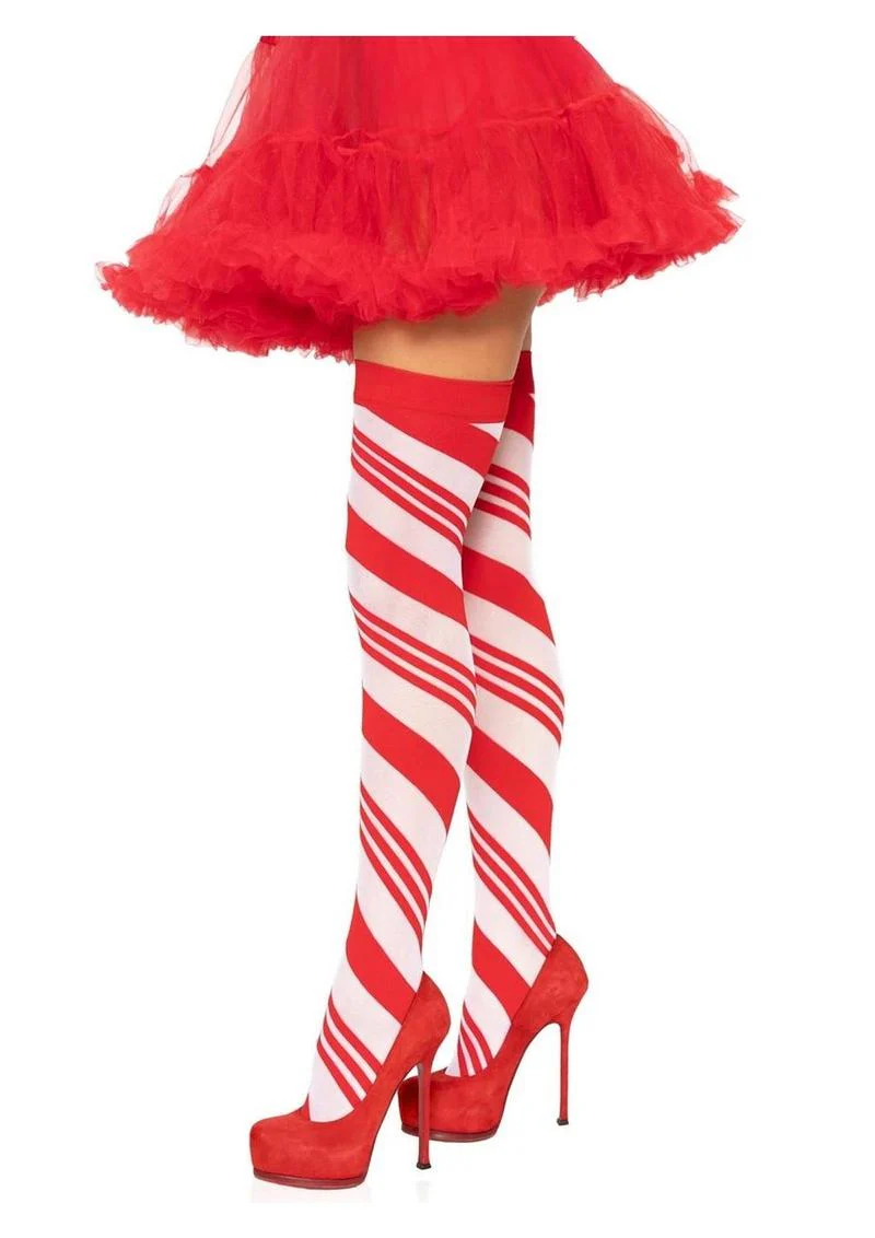 Spandex Sheer Candy Cane Striped Thigh Highs - Image 2