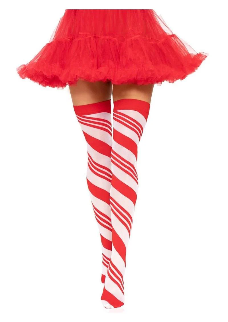 Spandex Sheer Candy Cane Striped Thigh Highs - Image 3