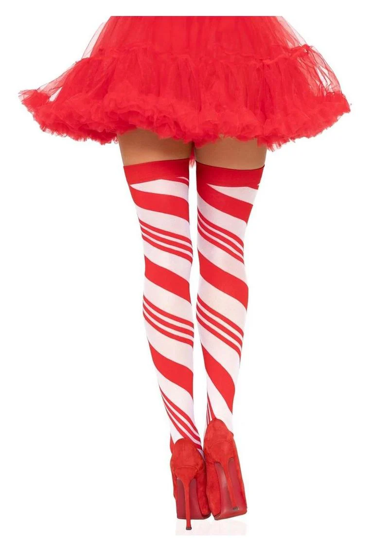Spandex Sheer Candy Cane Striped Thigh Highs - Image 4