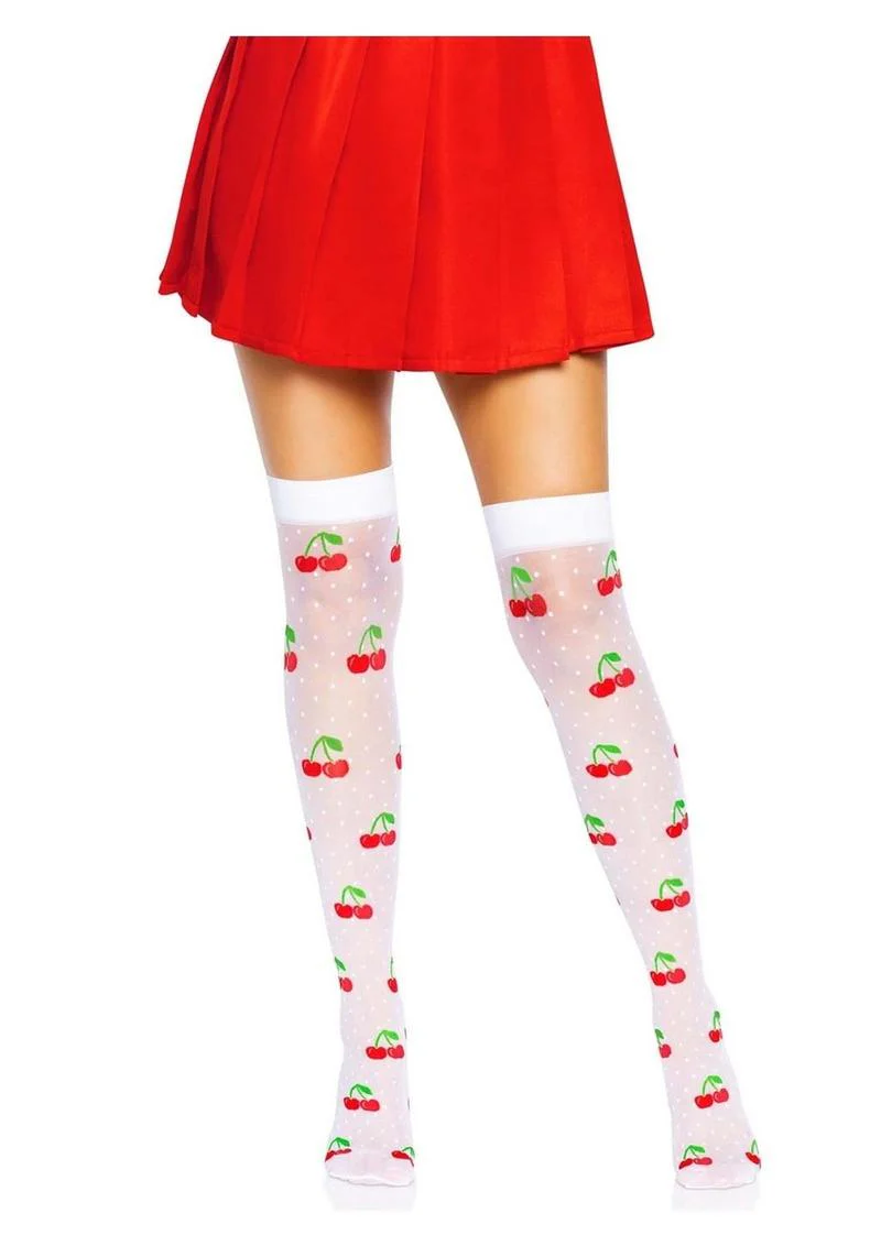 Spandex Sheer Polka Dot Cherry Thigh Highs - Image 5