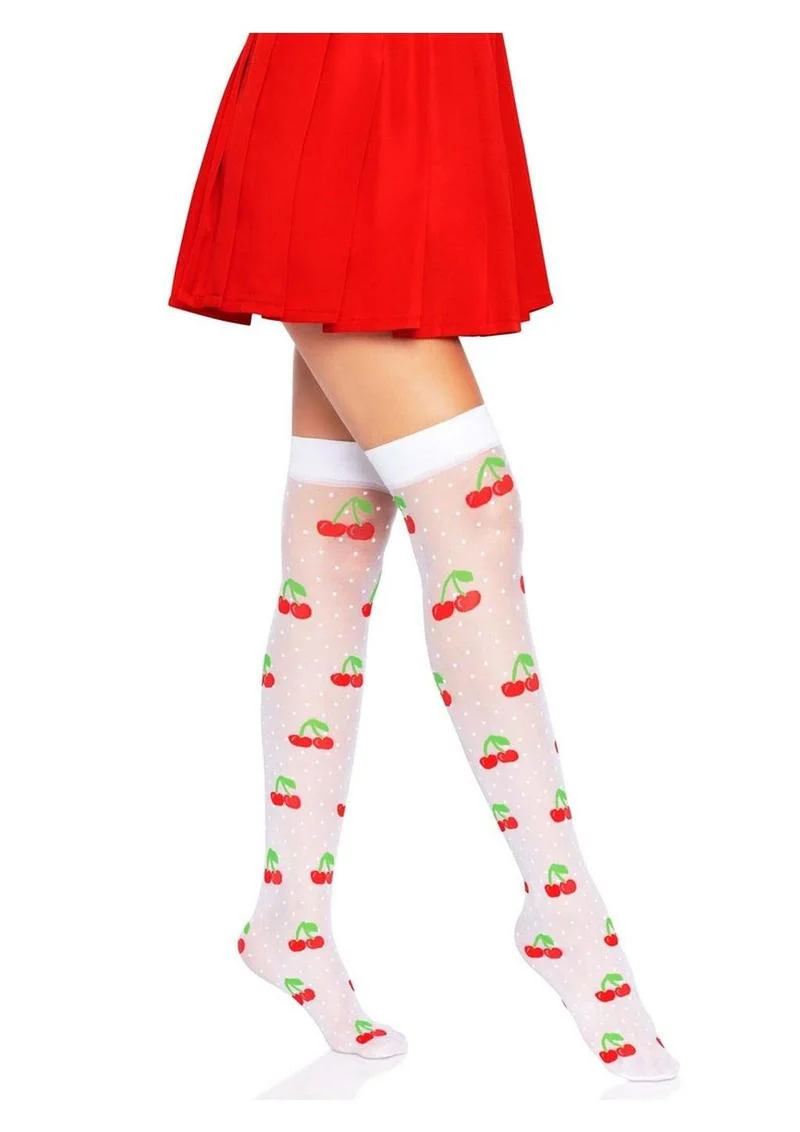 Spandex Sheer Polka Dot Cherry Thigh Highs - Image 6