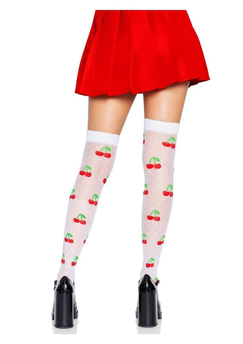 Spandex Sheer Polka Dot Cherry Thigh Highs - Image 8