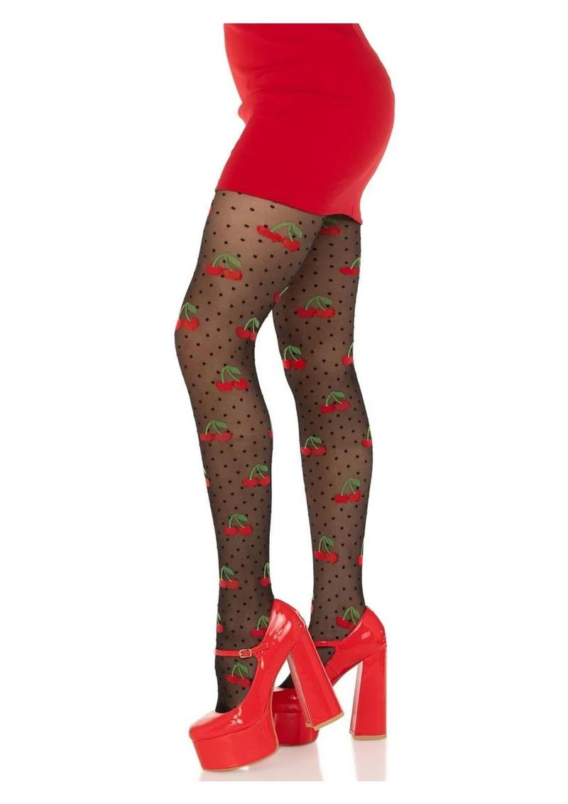 Spandex Sheer Polka Dot Cherry Tights - Image 2