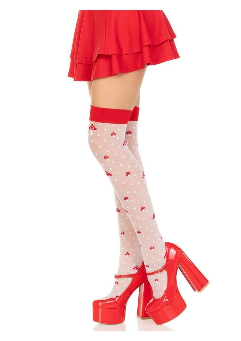 Spandex Sheer Polka Dot Mushroom Thigh Highs - Image 2