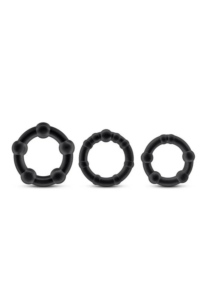 Stay Hard Beaded Cock Rings Textured And Flexible Black Rings - Image 2