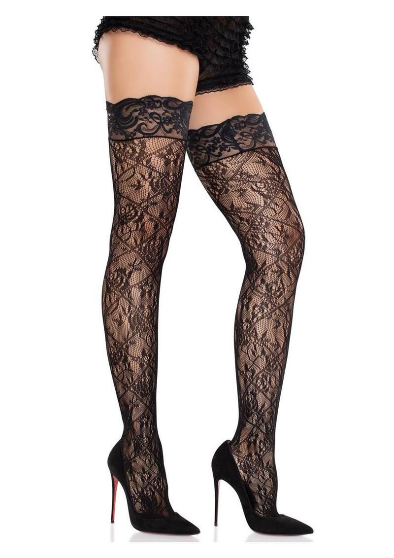 Stay Up Thigh HighsLace Top Cross Hatch Floral Lace - Image 2