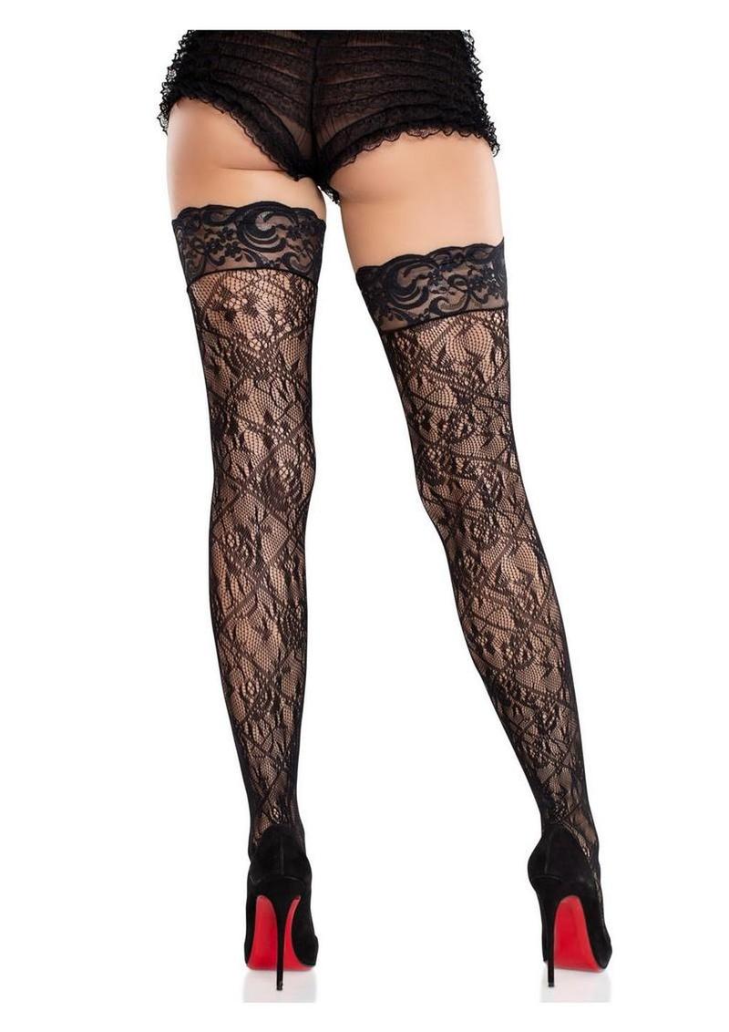 Stay Up Thigh HighsLace Top Cross Hatch Floral Lace - Image 3