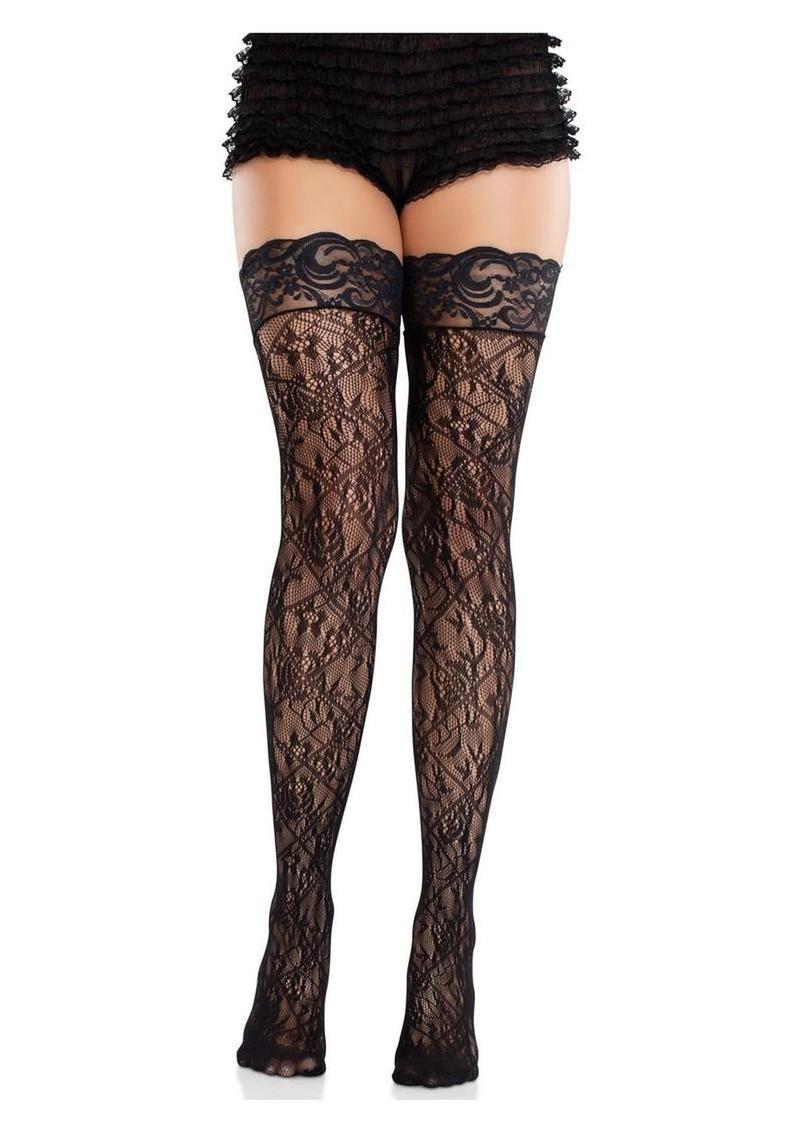 Stay Up Thigh HighsLace Top Cross Hatch Floral Lace - Image 4