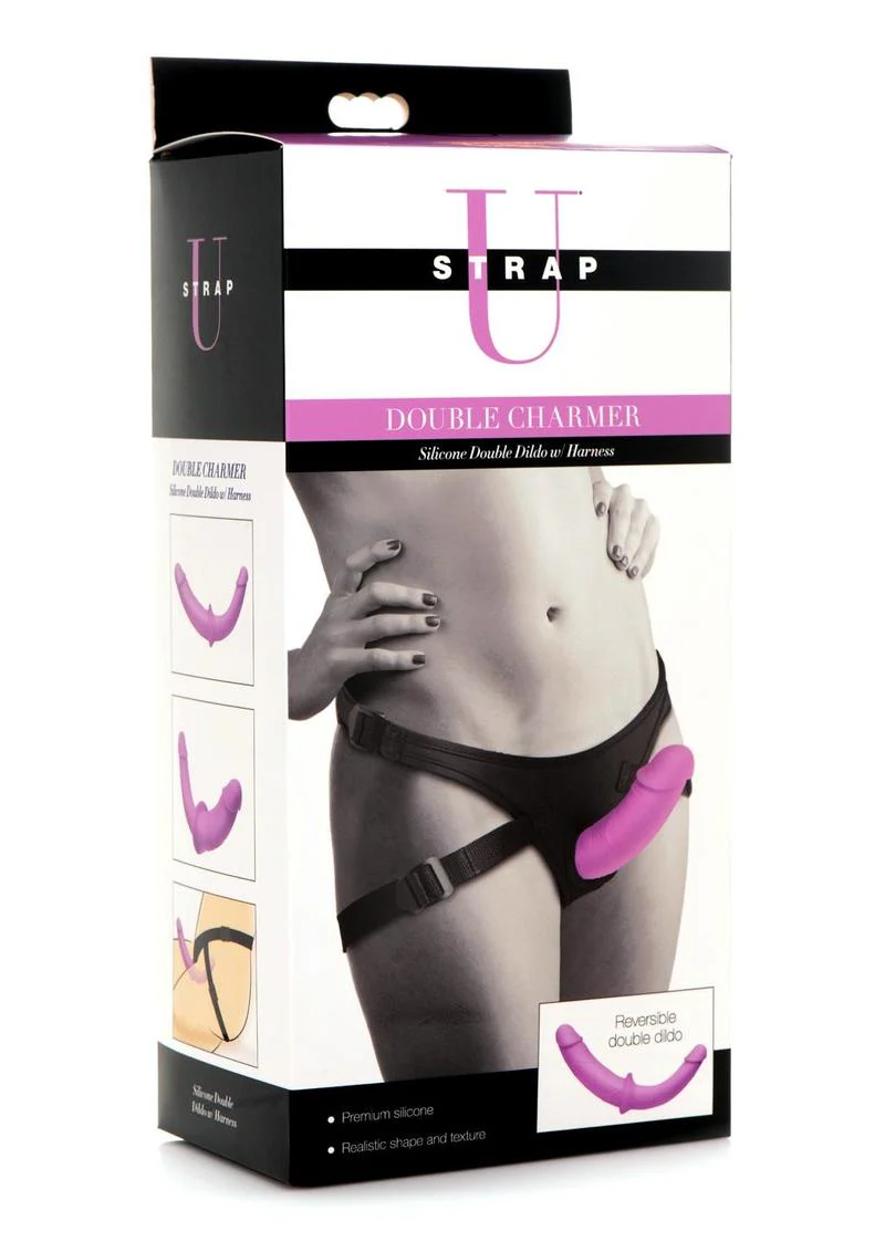 Strap U Double Charmer Harness with Silicone Double Dildo - Image 4