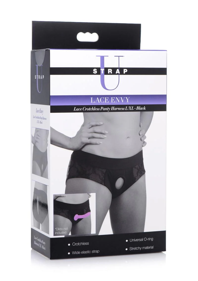 Strap U Lace Envy Black Crotchless Panty Harness - Image 4
