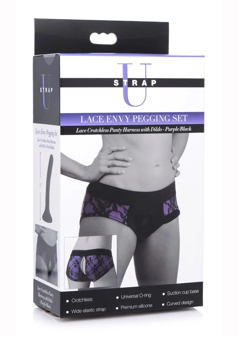 Strap U Lace Envy Pegging Set with Lace Crotchless Panty Harness - Image 4