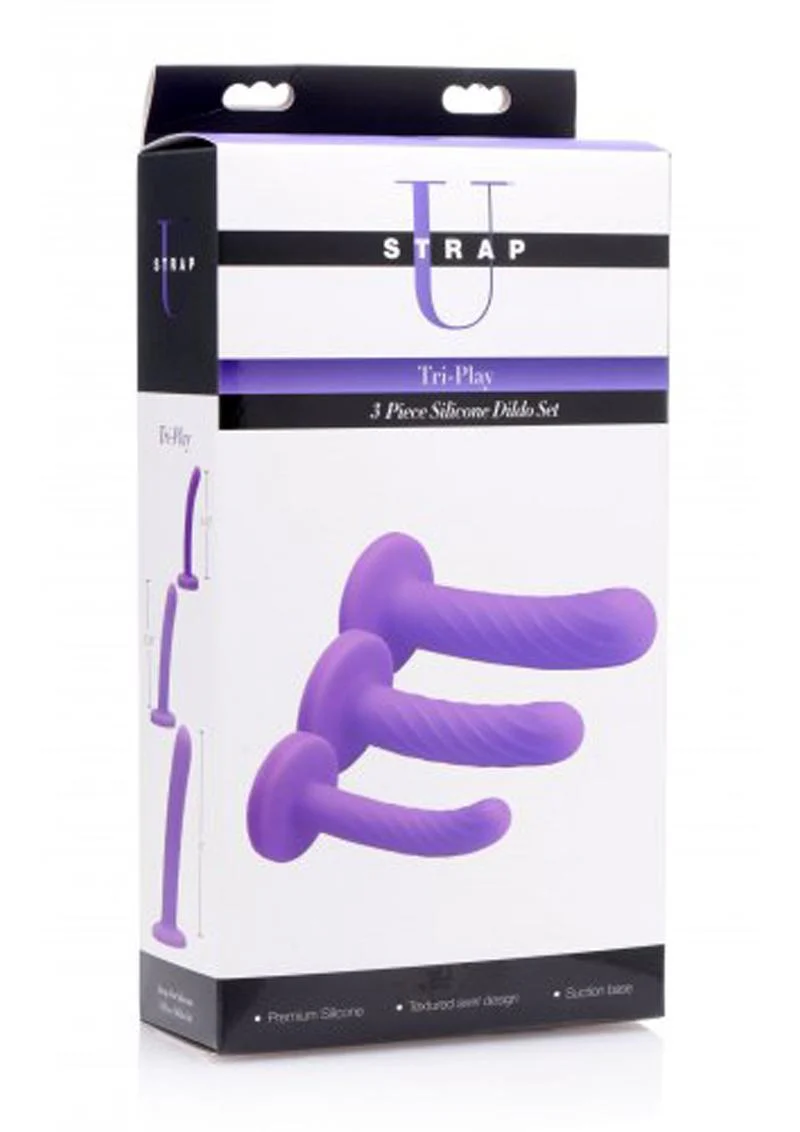 Strap U Tri-Play 3 Piece Silicone Dildo Set With Harness Compatible - Image 4