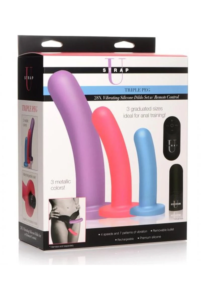 Strap U Triple Peg Rechargeable Silicone Dildo with Remote Control - Image 4
