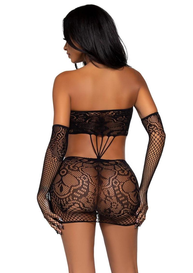Strappy Lace Tube Dress and Matching Gloves - Image 2
