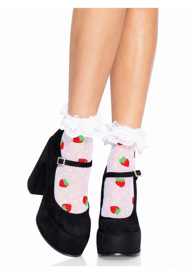 Strawberry Polka Dot Ruffle Top Anklets - Image 4
