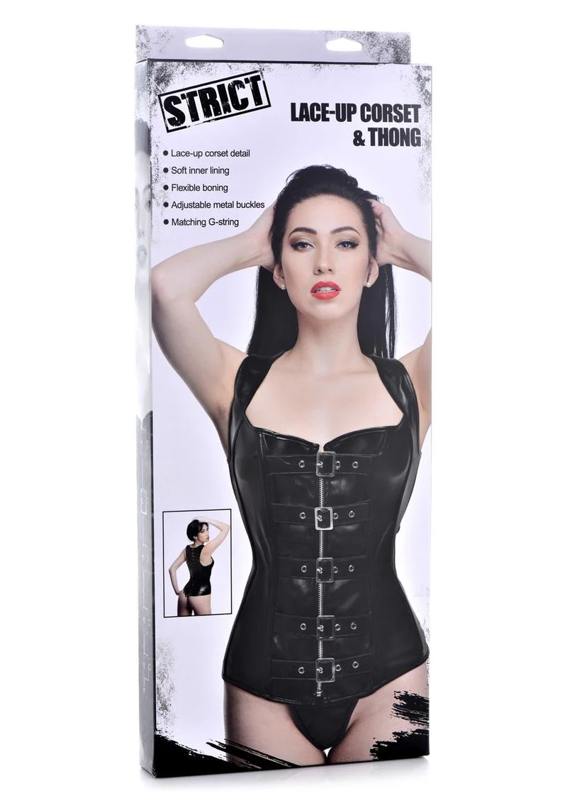 Strict Lace-Up Corset Vest and Thong - Image 5