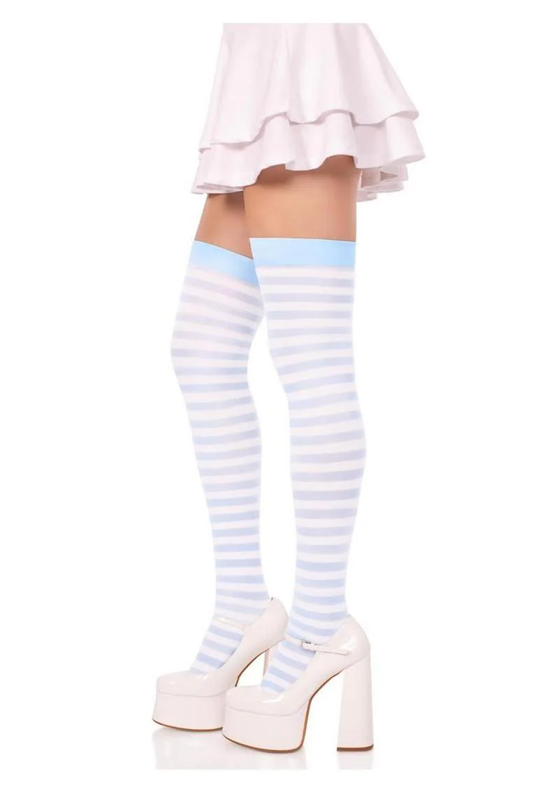 Striped Nylon Thigh High Stockings - Image 2