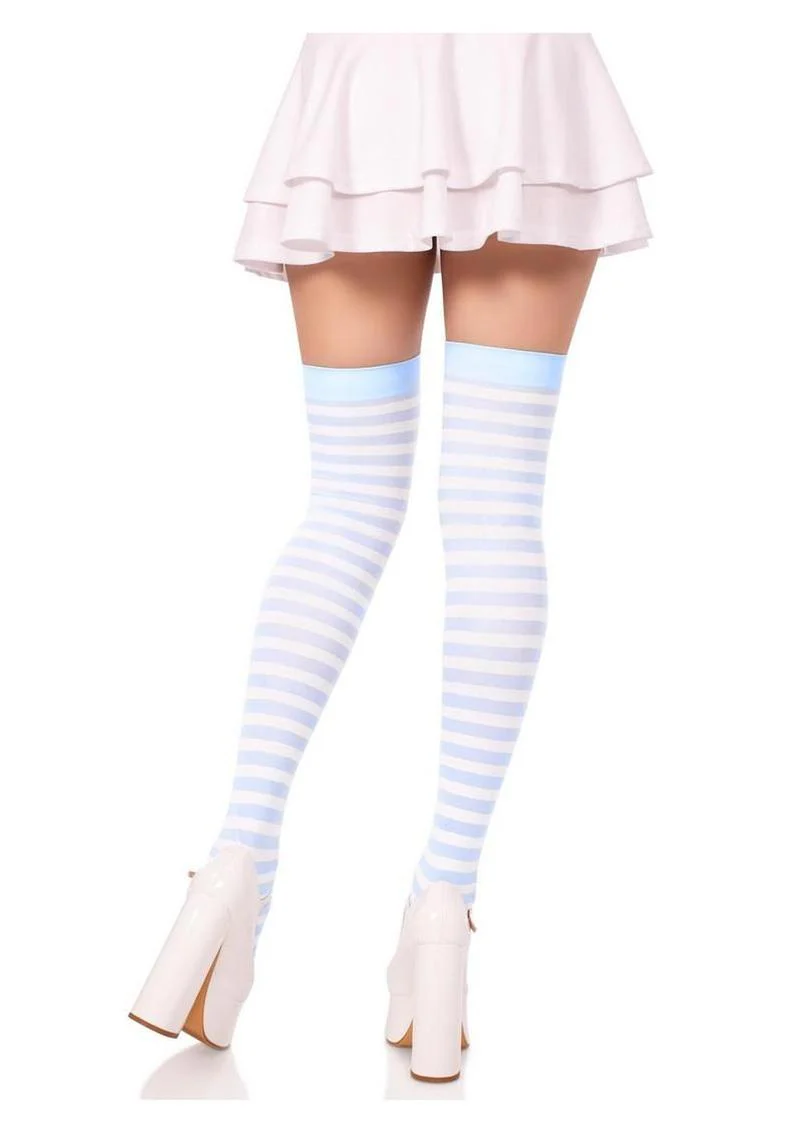 Striped Nylon Thigh High Stockings - Image 3