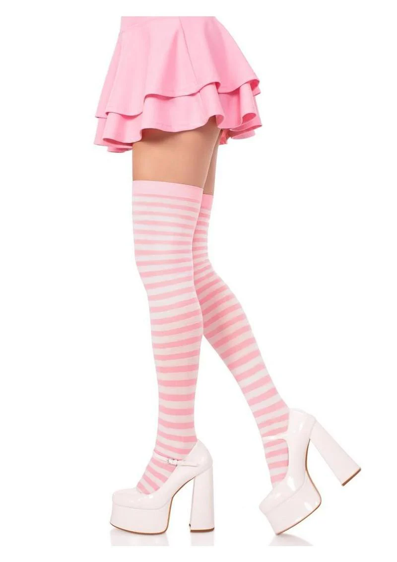 Striped Nylon Thigh High Stockings - Image 5
