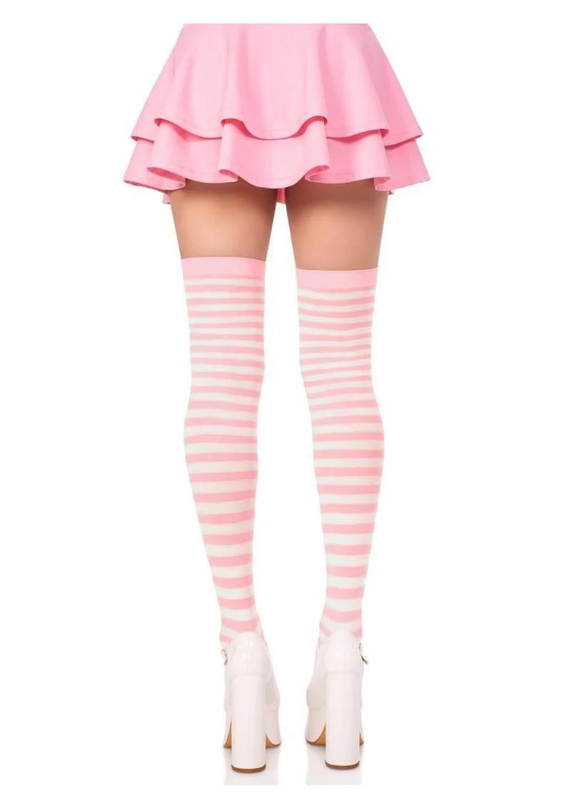 Striped Nylon Thigh High Stockings - Image 6