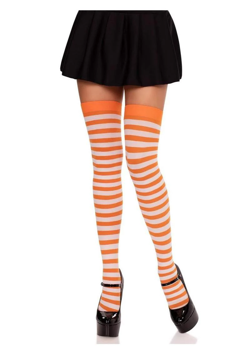 Striped Nylon Thigh High Stockings - Image 7