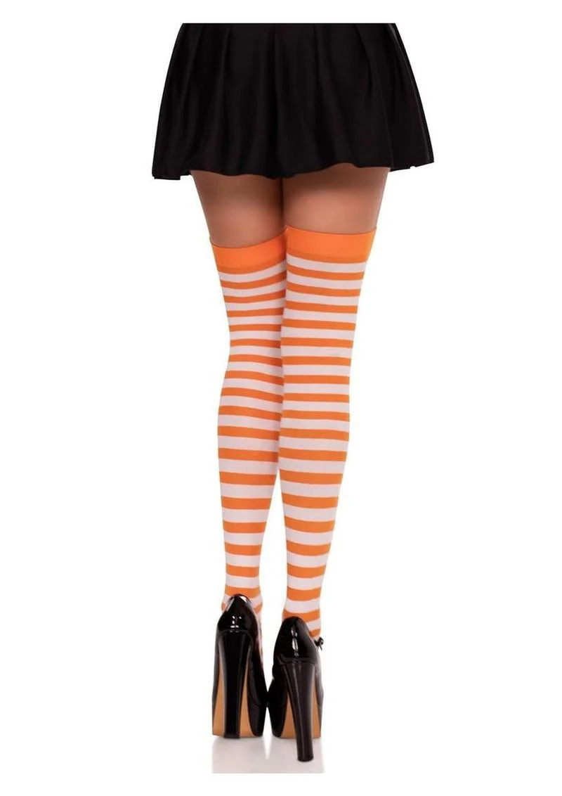 Striped Nylon Thigh High Stockings - Image 9