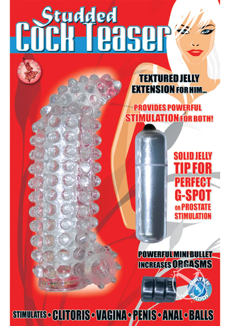 Studded Cock Teaser Vibrating Clear Jelly Penis Extension Sleeve - Image 2