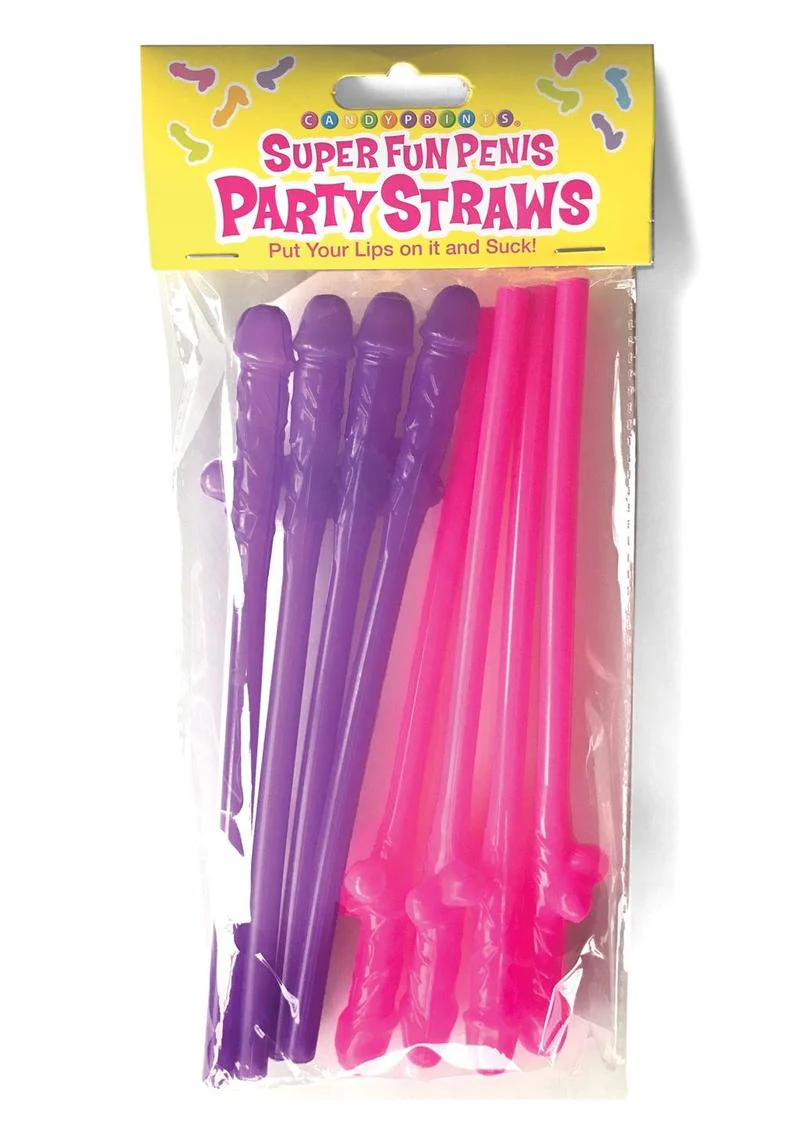 Super Fun Penis Party Straws 8 Pink And Purple Straws for Parties - Image 2