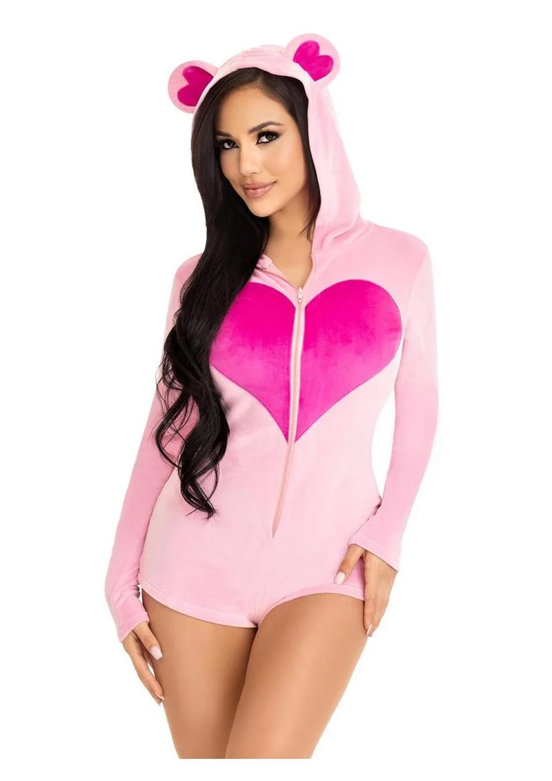 Sweetheart Bear Velvet Zip Up Romper with Heart Accent - Image 4