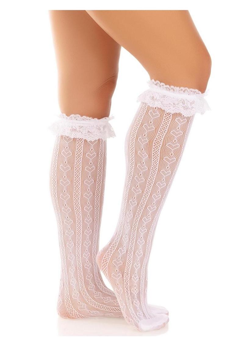 Sweetheart Knit Knee Highs with Lace Ruffle Cuff - Image 2