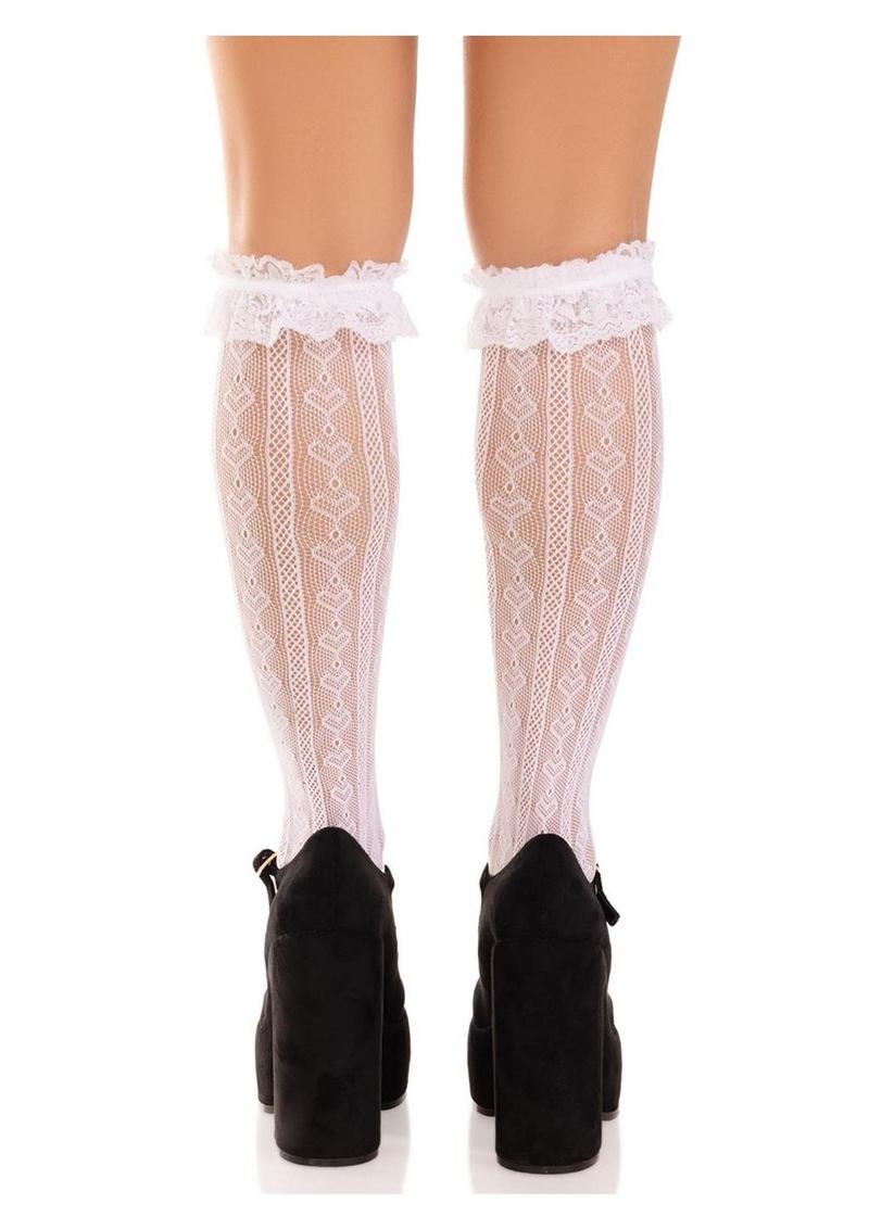 Sweetheart Knit Knee Highs with Lace Ruffle Cuff - Image 3