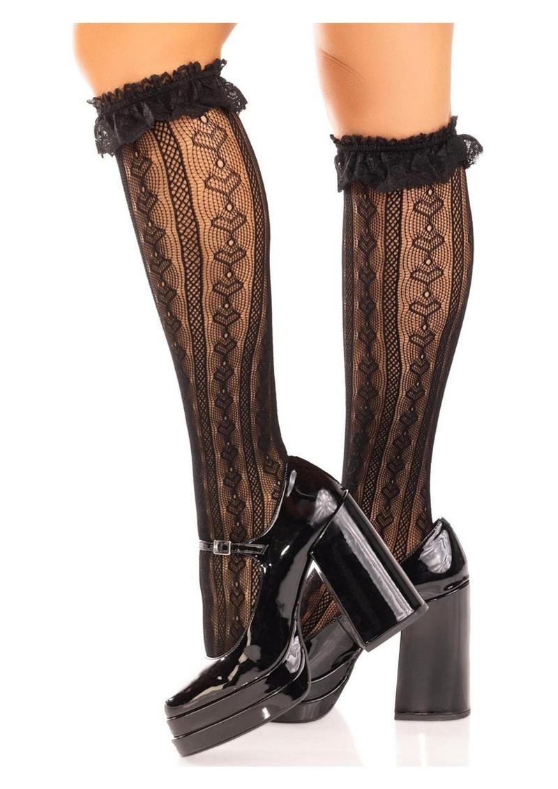 Sweetheart Knit Knee Highs with Lace Ruffle Cuff - Image 8