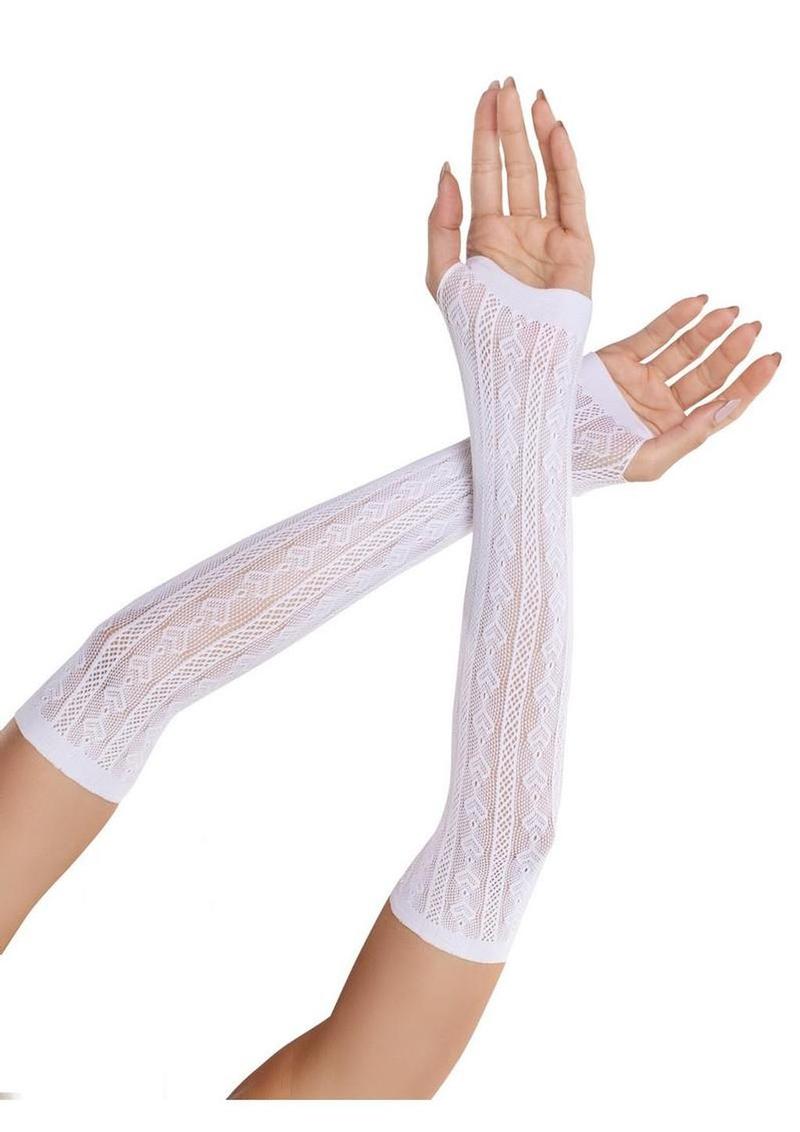 Sweetheart White Lace Keyhole Arm Warmers With Bows - Image 2